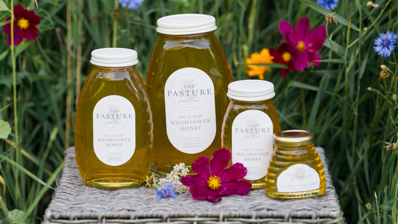 PastureND lineup of products they sell locally! Different size jars of honey