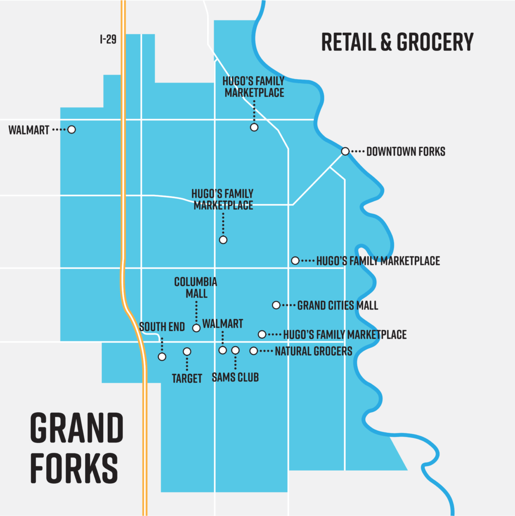 Map of Grand Forks Shopping North Dakota Grocery and Retail Stores