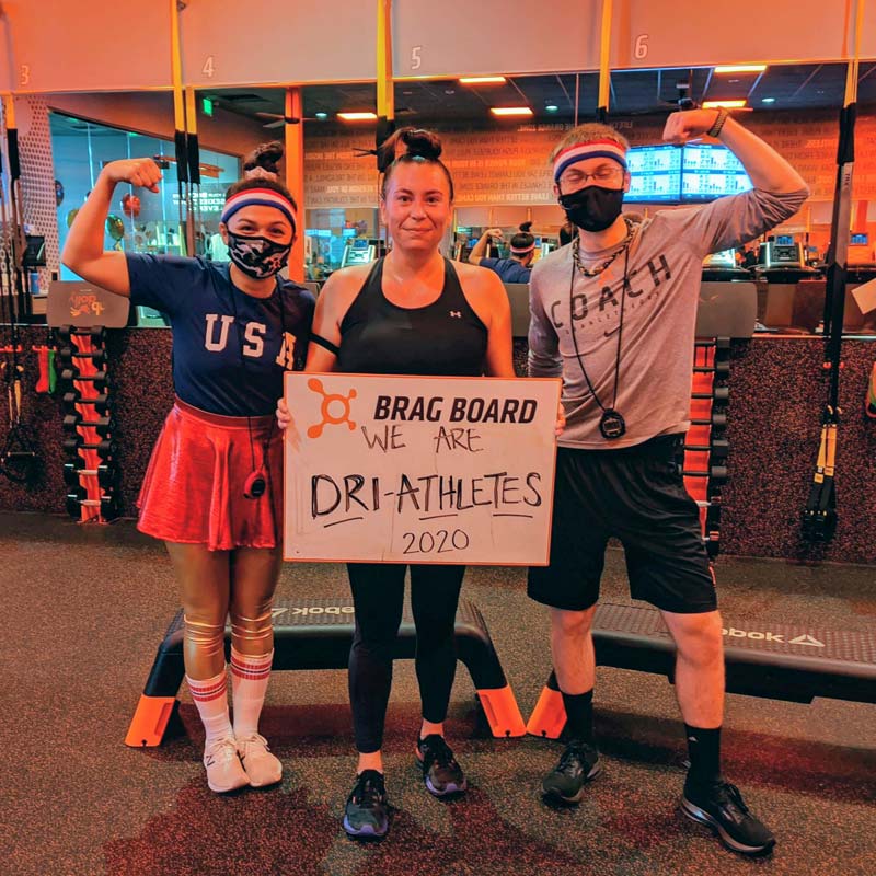 Courtney and her fitness trainers from Orange Theory in Grand Forks as part of being fit in Grand Forks