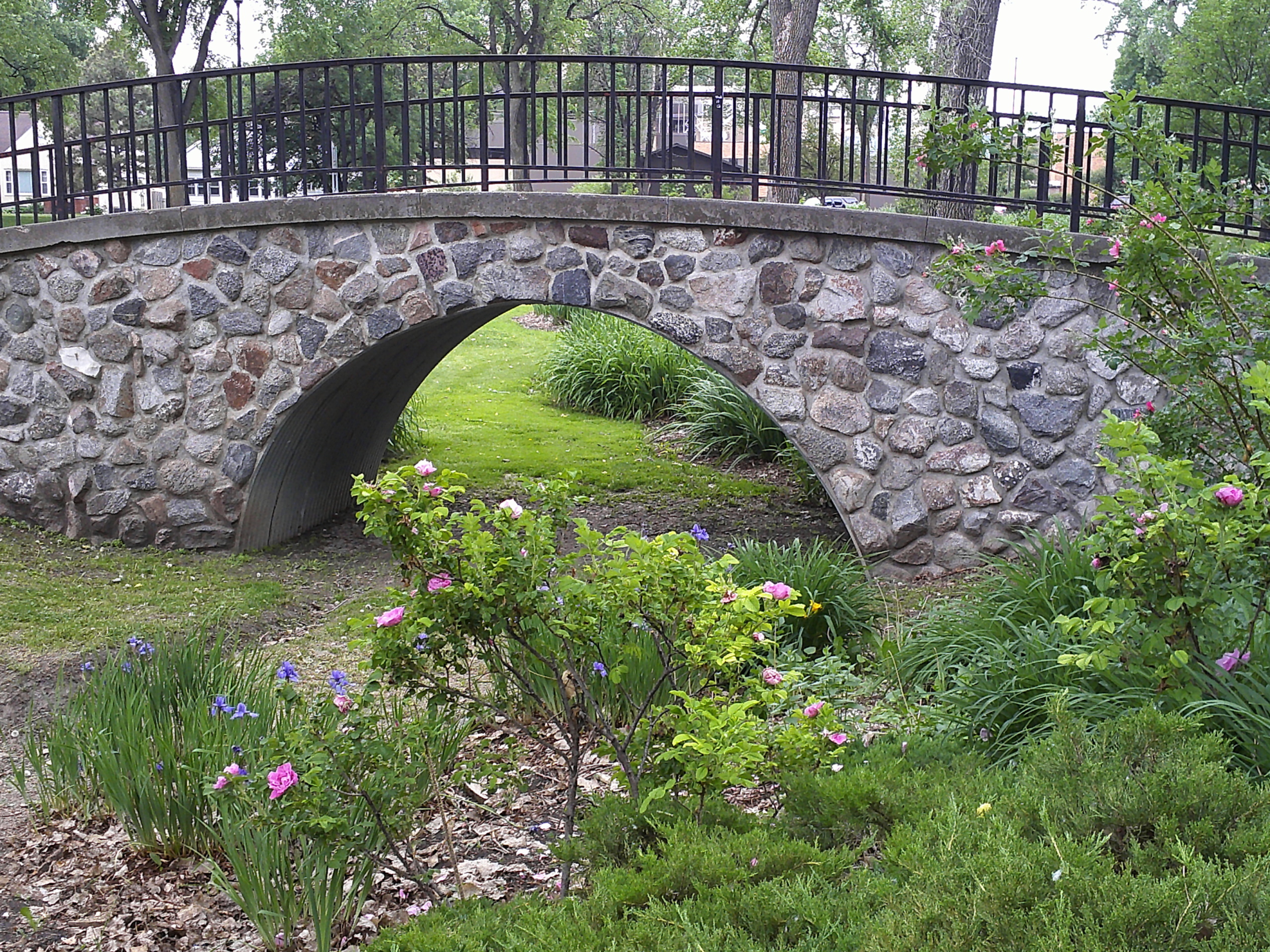 A stone bridge from University Park in Grand Forks
