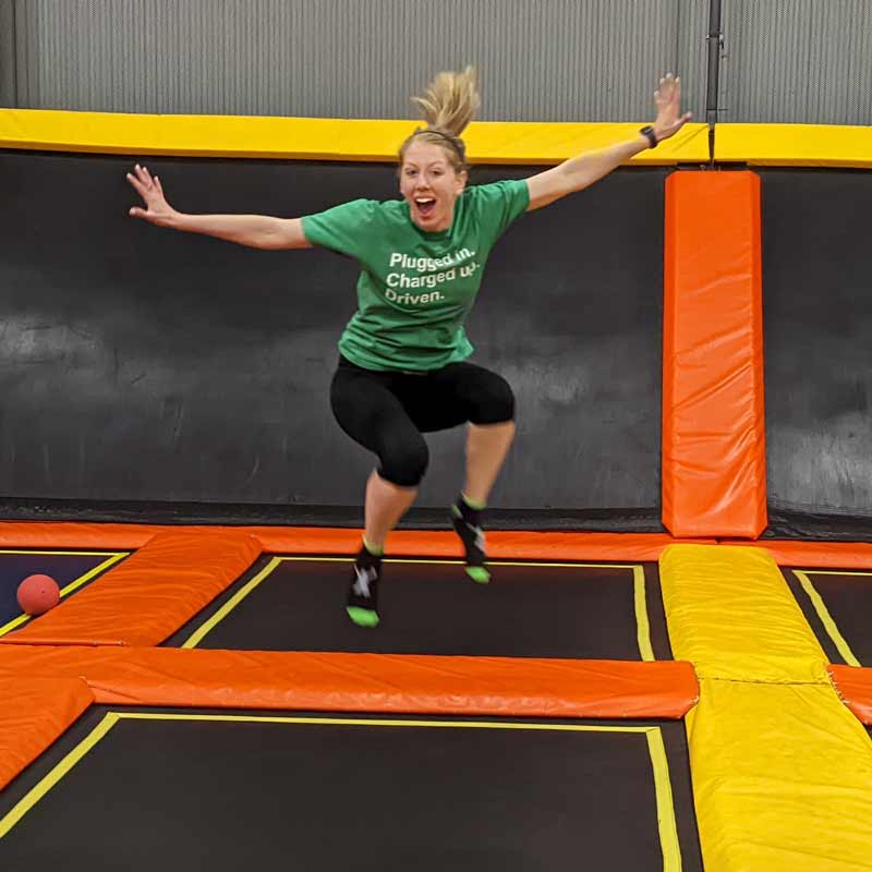 Woman jumps on trampoline in Grand Forks