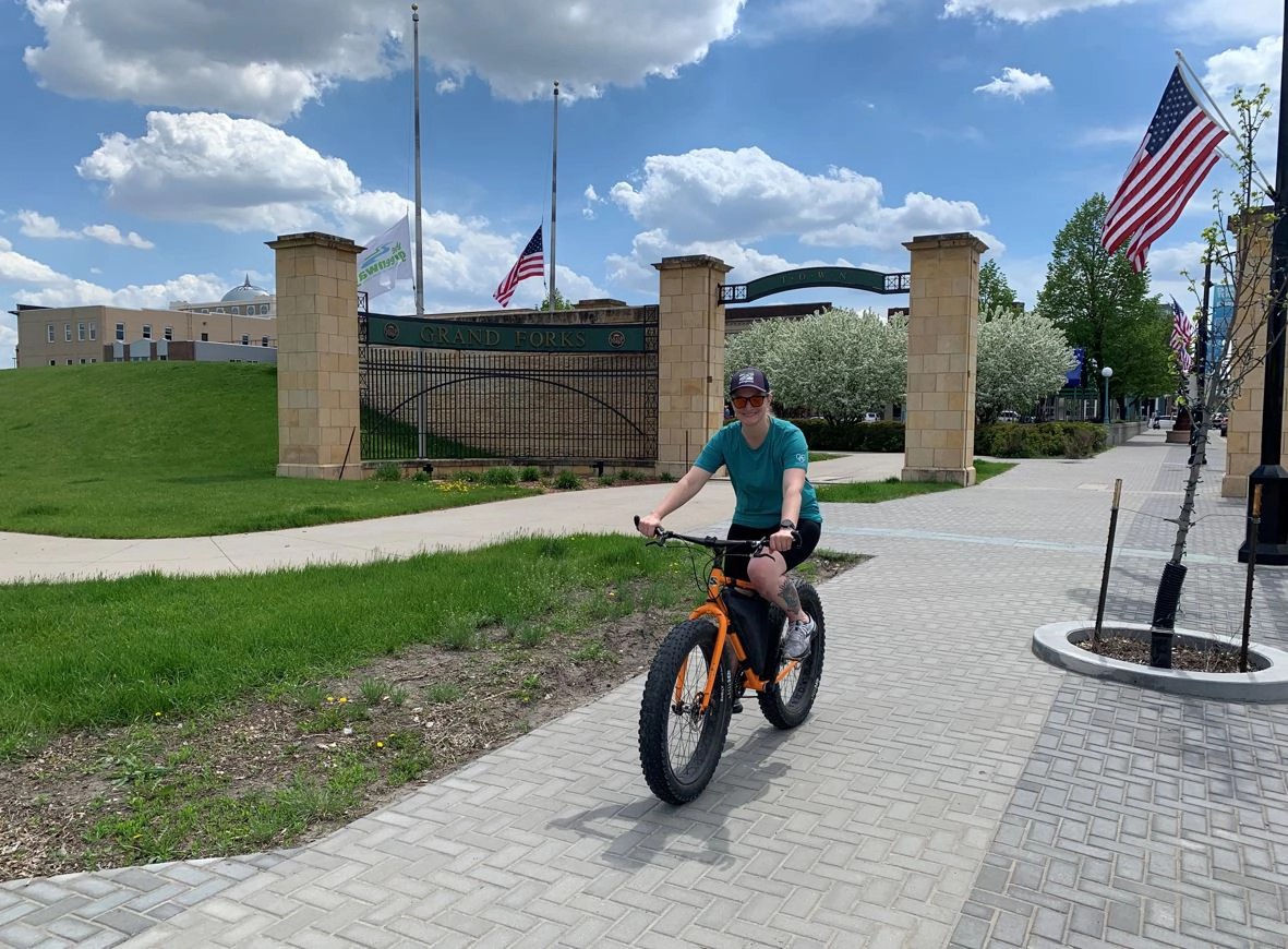 Biking in downtown Grand forks