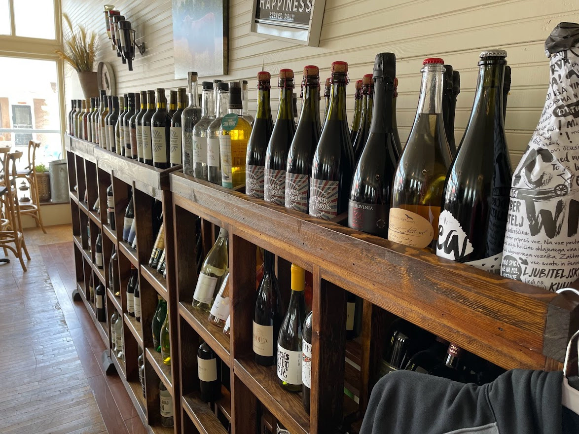 Rack of wine bottles at Last Chance Trading Post in the Grand Forks Region