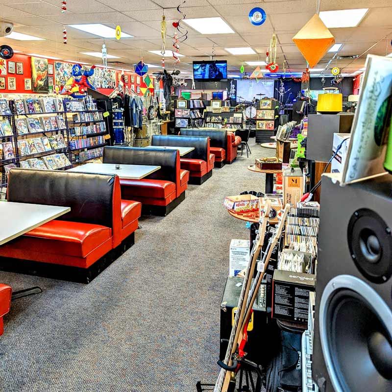 Store in Grand Forks with vinyls, comics, video games, and hot dogs.