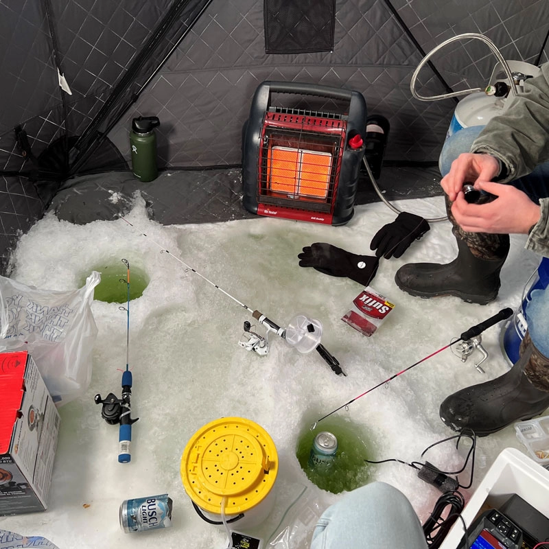 Ice fishing materials in Grand Forks.