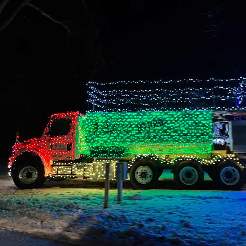 Truck decorated in Christmas lights in Grand Forks Park
