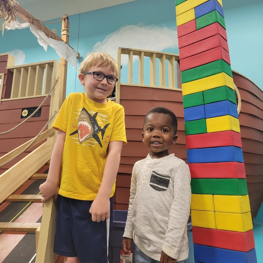 Two kids at the library in Grand Forks