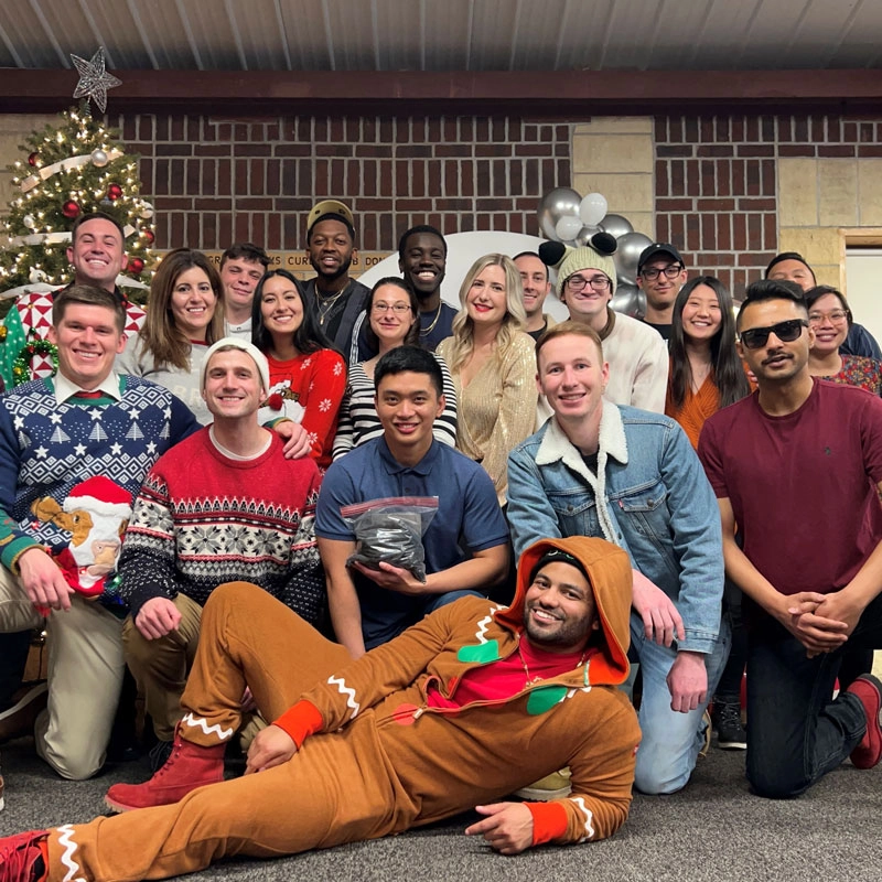 Group of military friends at a Christmas party in Grand Forks