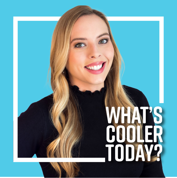 Image of Cassandra Van Dell over blue background and text that reads "What's Cooler Today?"