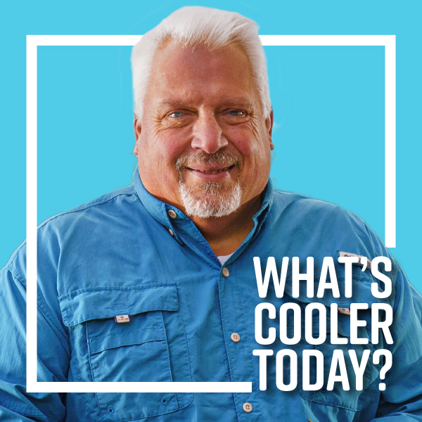 Bill Adams in a blue shirt in a box with the label "What's Cooler Today?"