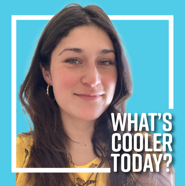 What's Cooler Today author Sally in front of a blue background.