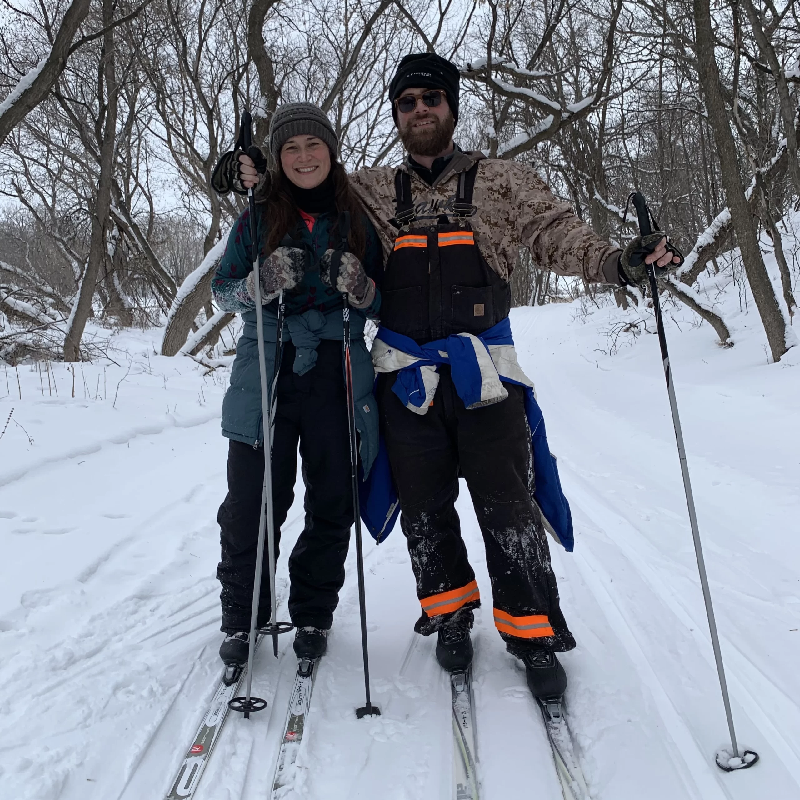 Two people skiing in Grand Forks.