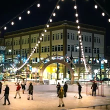 Downtown night life skating in Grand Forks town square.