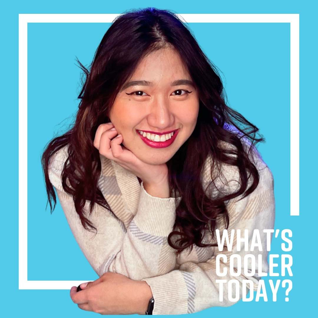 'What's Cooler Today?' Author Nicole in front of blue background.