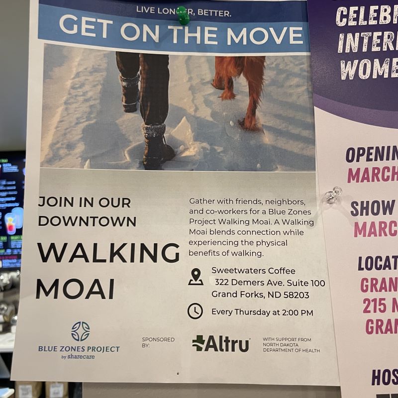 A poster for the Blue Zones Walking Moai event