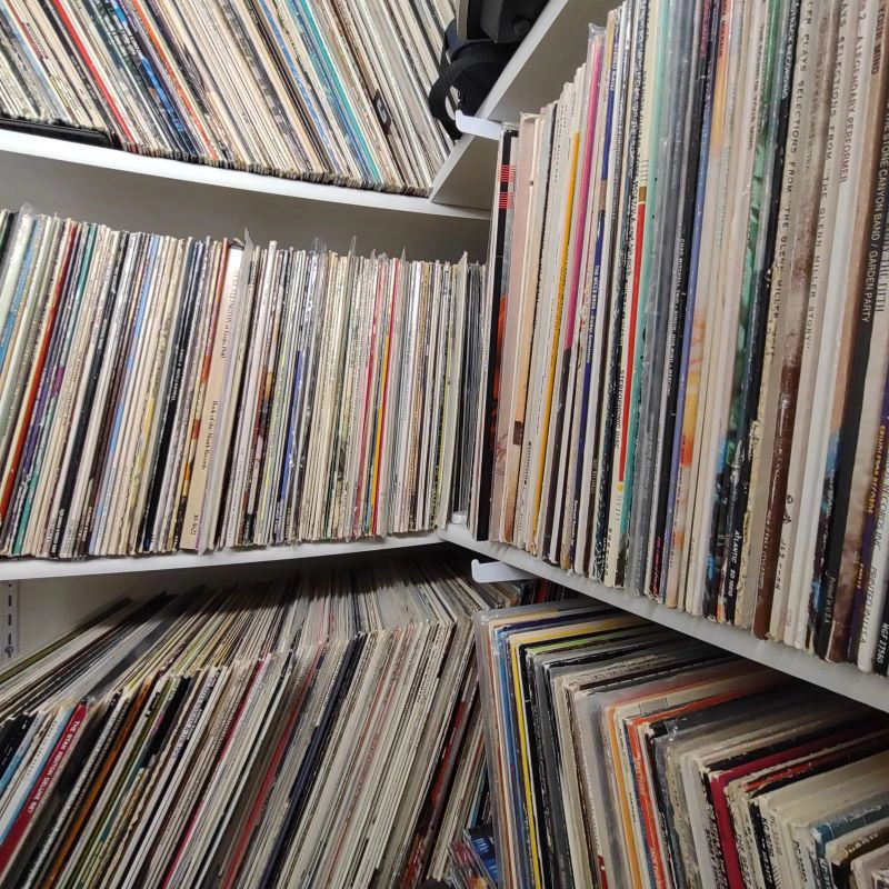 Shelves of vinyl records in Grand Forks.