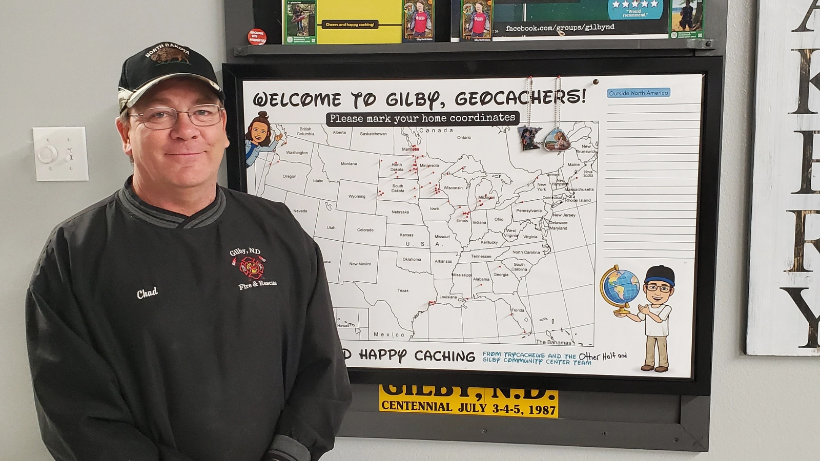 Gilby Geocache visitor map in the Greater Grand Forks Region.