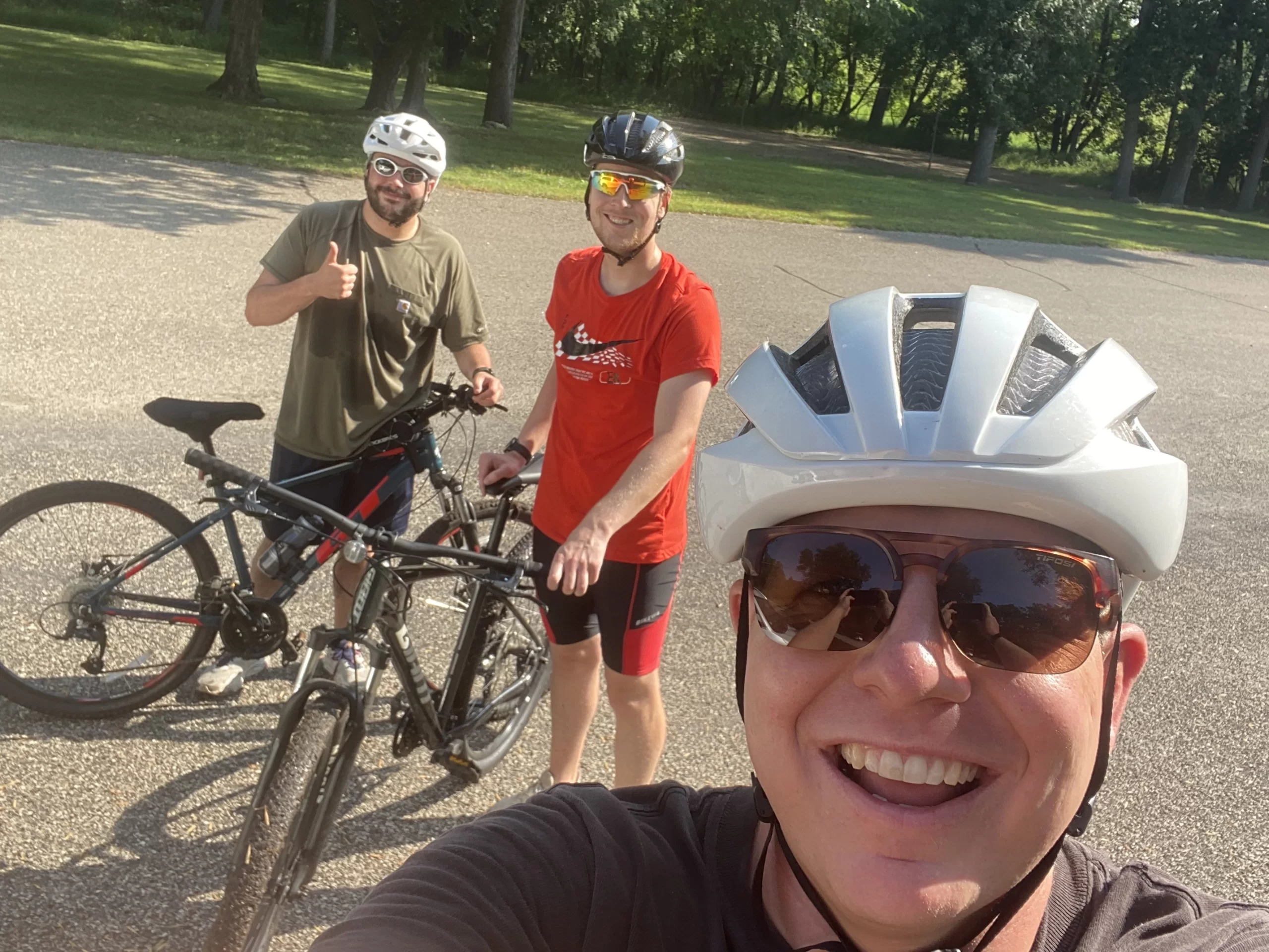 Paul and friends biking at Turtle River State park in the Grand Forks Region.