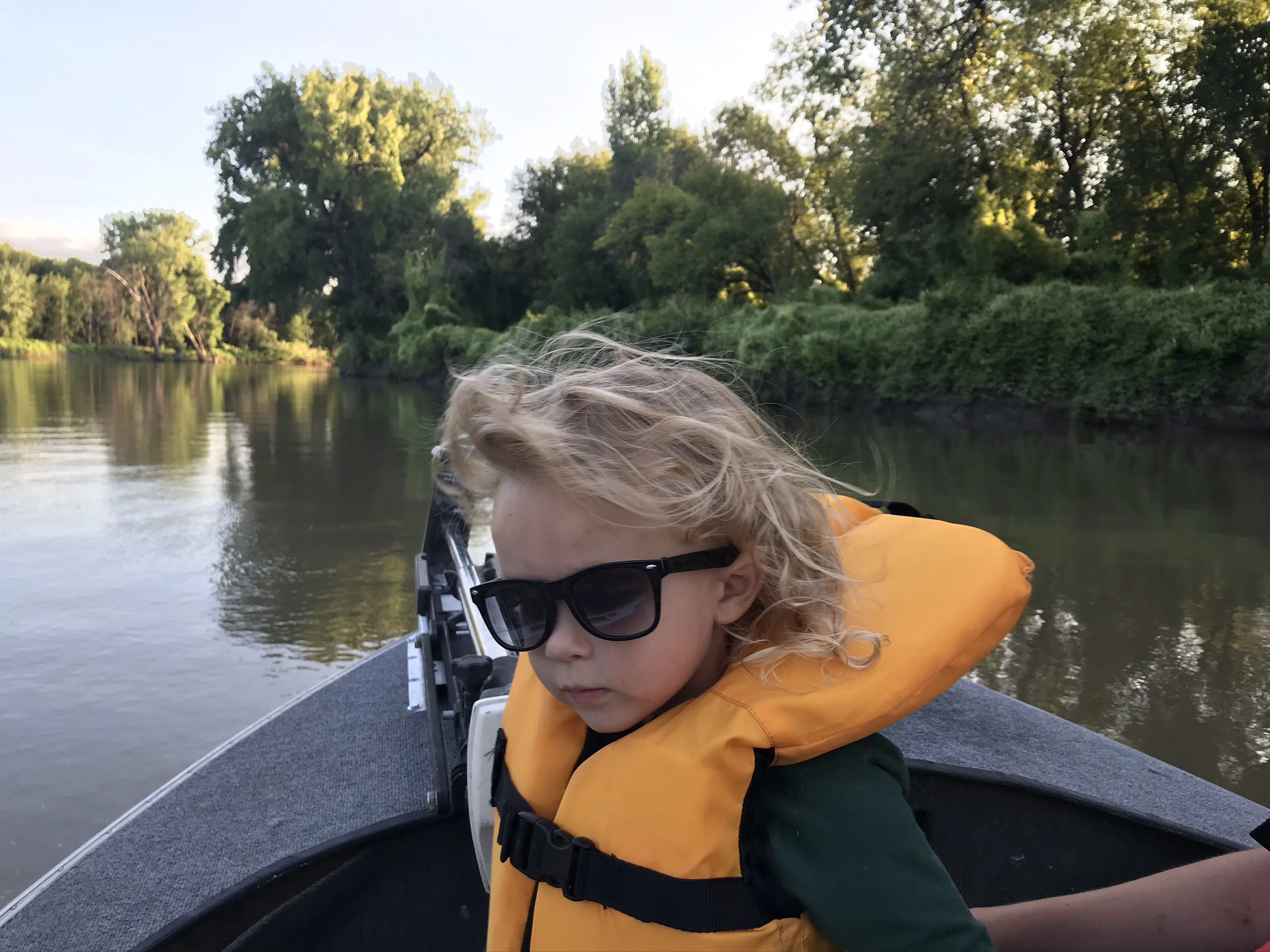 Jude Anderson in a stylish life vest on the Red River.