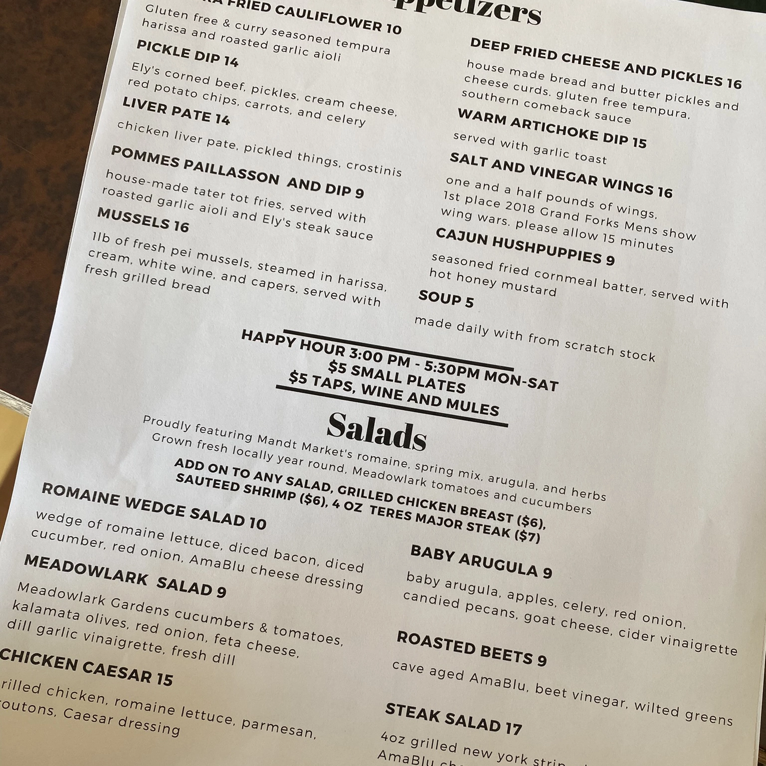 Ely's Ivy Menu in Grand Forks