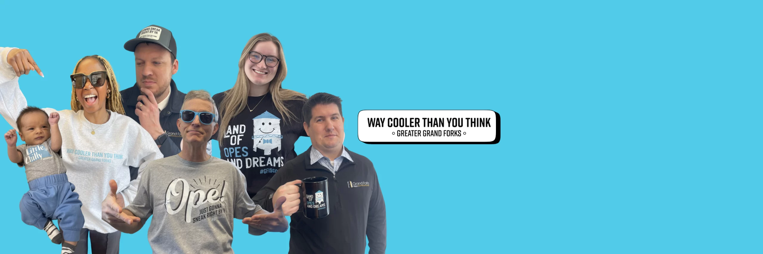 Cooler Store Webpage Background Banner with six people wearing different Cooler Merch