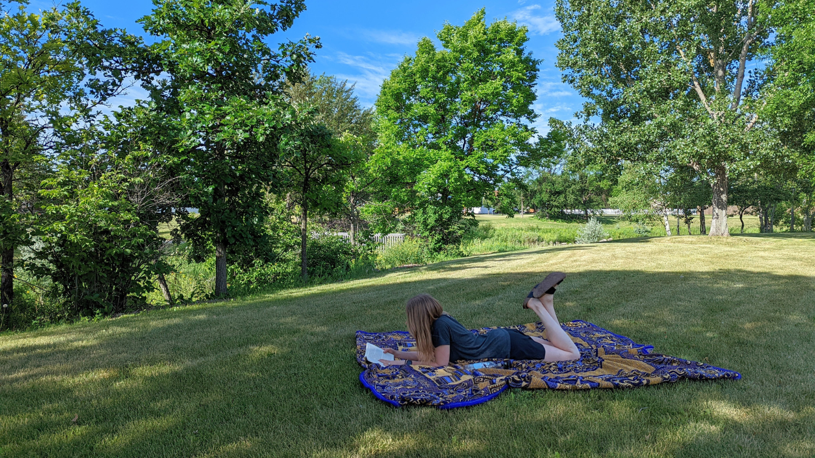 Grand Forks Reading in the grass Grand Forks resident lays in the grass at a lovely Grand Forks park to relax and read.