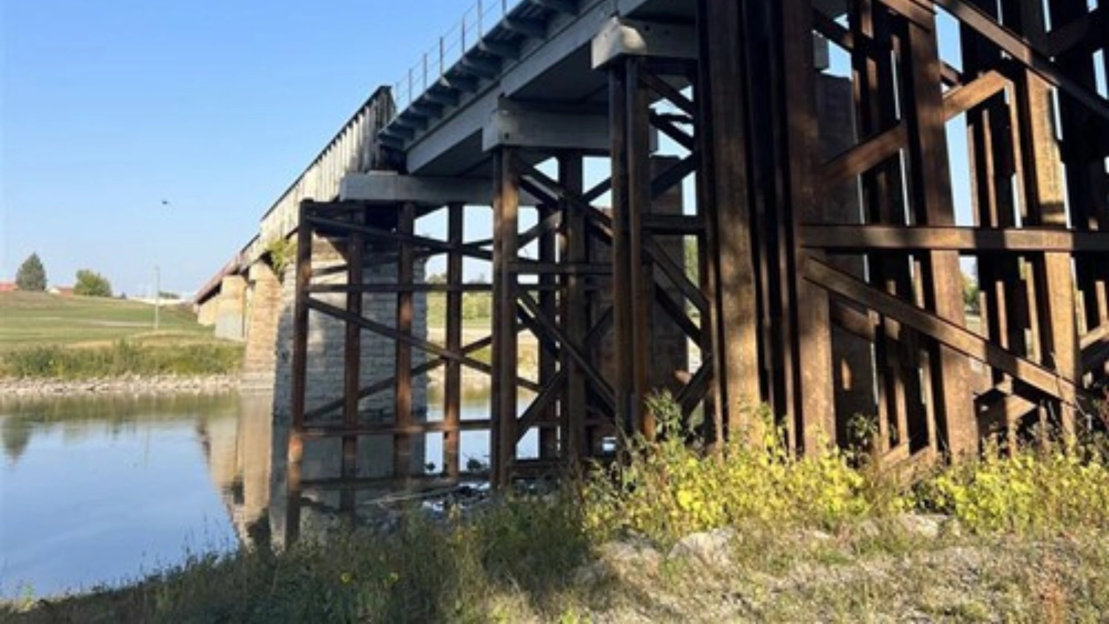A scenic route underneath the train tracks through Grand Forks