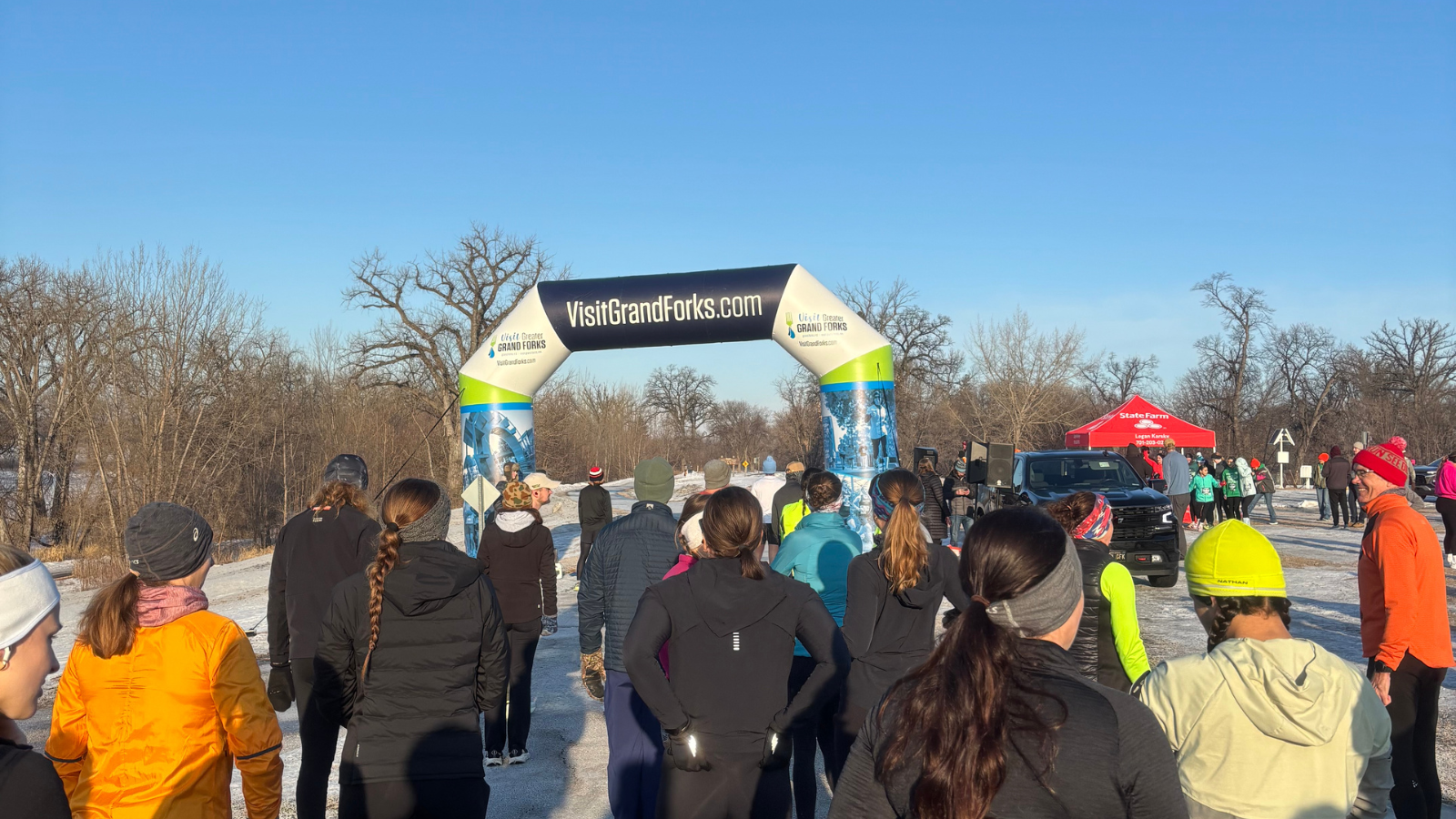 Author Eli snaps a pic right before a Grand Forks race begins in wintertime!